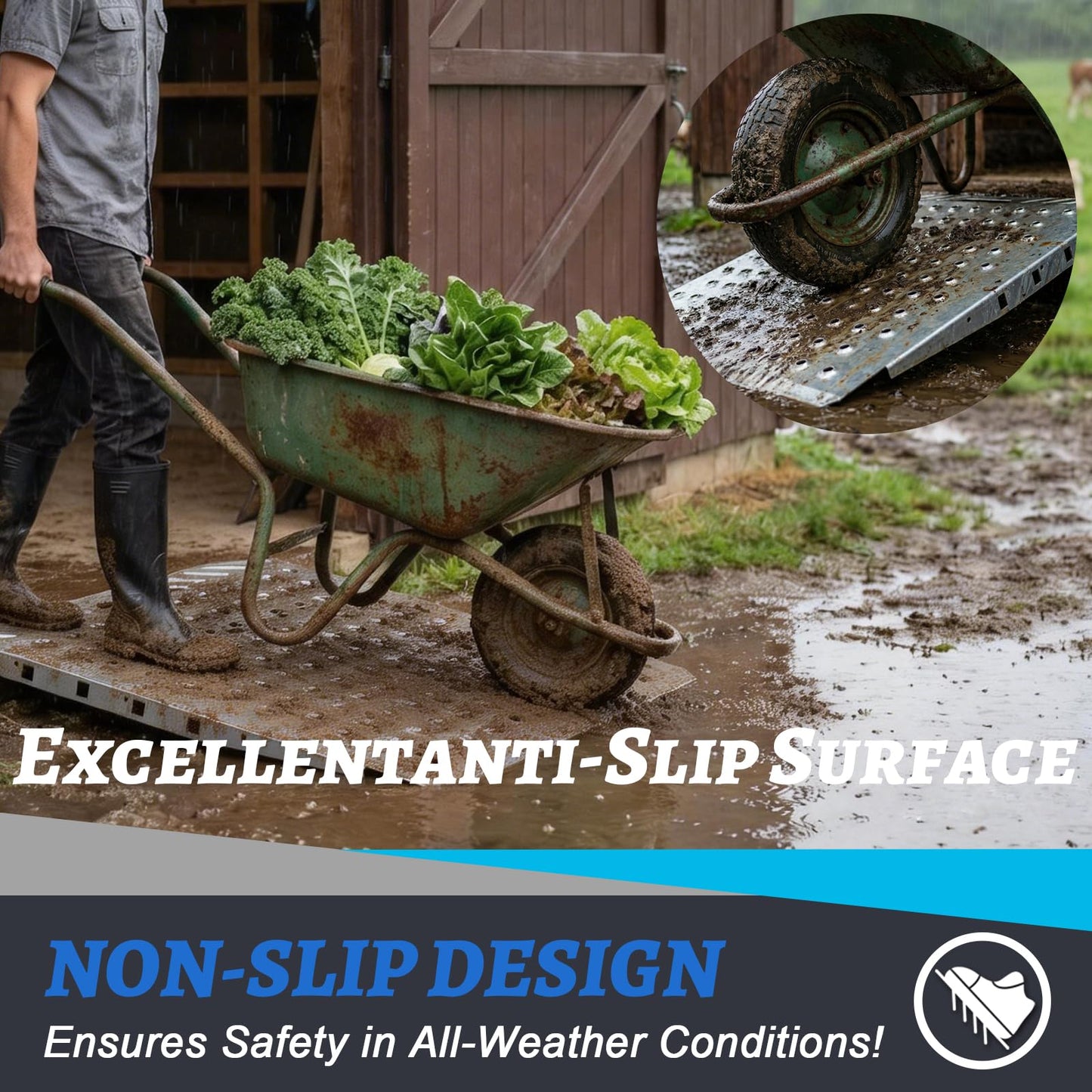Heavy-Duty shed ramp 1500LB Galvanized Steel Perforated Plate ramp with Anti-Slip Design, Suitable for lawnmowers, All-Terrain Vehicles,and Garage Door Sills. (Silver, 2PCS (29" L x 48" W))