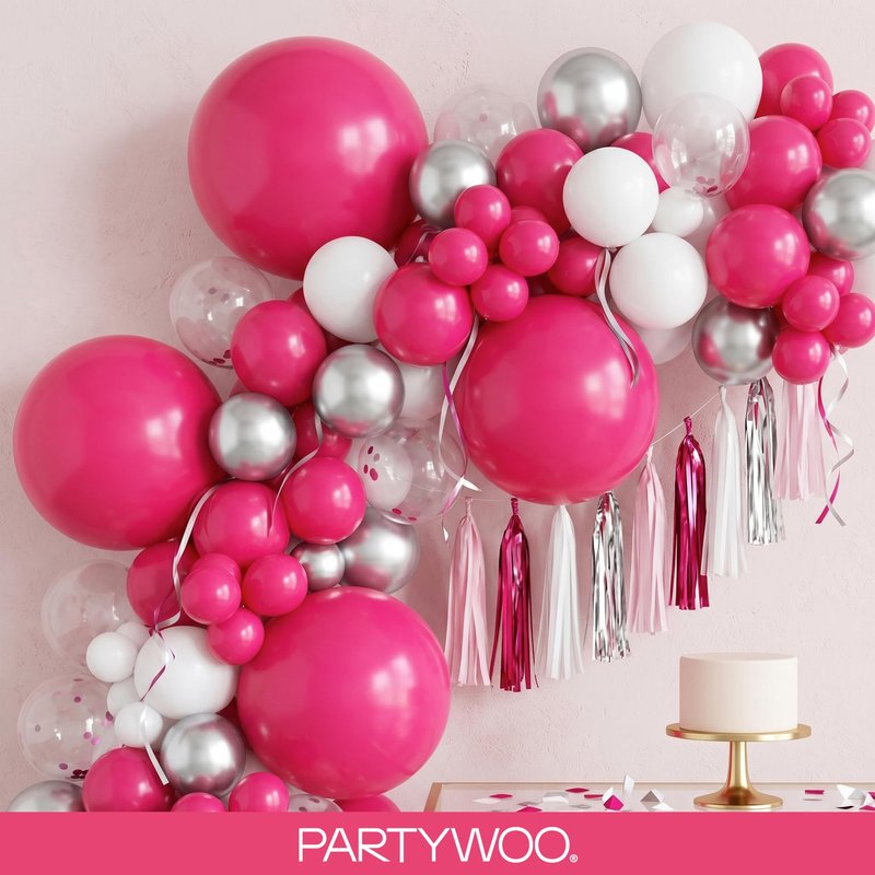 PartyWoo Hot Pink Balloons 152 pcs Different Sizes of 18 12 10 5 Inch Magenta Fuchsia Balloon Arch Kit Garland for Baby Shower Wedding Bridal Shower Anniversary Birthday Party Decorations Pink-Y12