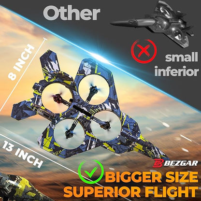 BEZGAR HQ057X RC Fighter Airplane丨Mini Drone Remote Control Jet Plane Stunt Drone for Adults &amp Kids Toy with Light Gift for Kids Beginner Blue