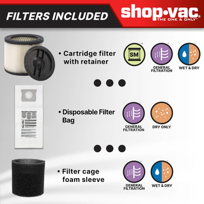 Shop-Vac 9522205 5 Gallon 5.5 Peak HP Hangup Wet/Dry Vacuum, 1.25 Inch Diameter x 18 Foot Hose, 6 Foot Cord, Wall Mount Included, Ideal for Garage, Workshop & Home