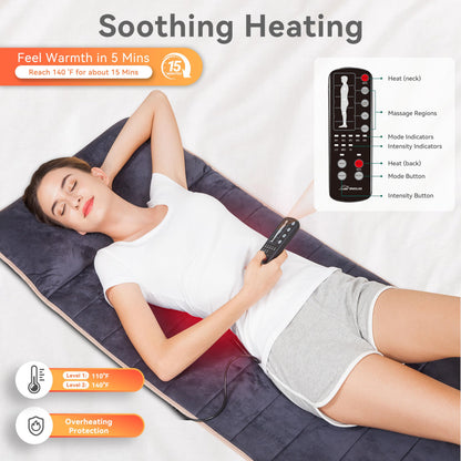 Snailax Memory Foam Full Body Massage Mat with Heat, Back Massager with 10 Vibration Motors, 6 Heating Pads, Massage Chair Pad for Neck, Back, Waist, Legs