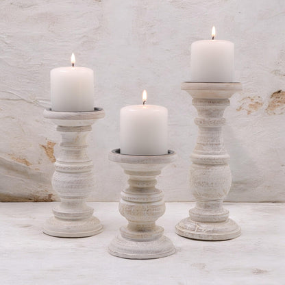 Hosley Set of 3 Whitewashed Wooden Pillar Candle Holders – 10”, 8”, and 6” Heights – Ideal for LED and Pillar Candles, Weddings, Parties, Home Décor, Spa, Reiki, and Aromatherapy