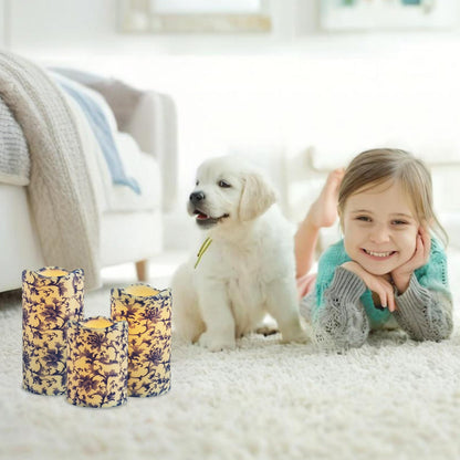 NjaoHoo Flameless Candles 4" 5" 6" Set of 3 Indoor Outdoor Pillars Battery Operated Flickering Candles Include 10-Key Remote Timer Function 500+ Hours (Blue and White Printed)