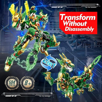 Dragon Rising Mech Building Sets for AdultsMecha Suit 2-in-1 Transforming Robot Building Blocks ToyTransform Action Figure Building Kits Models for Kids Boys Ages 8-14 Year