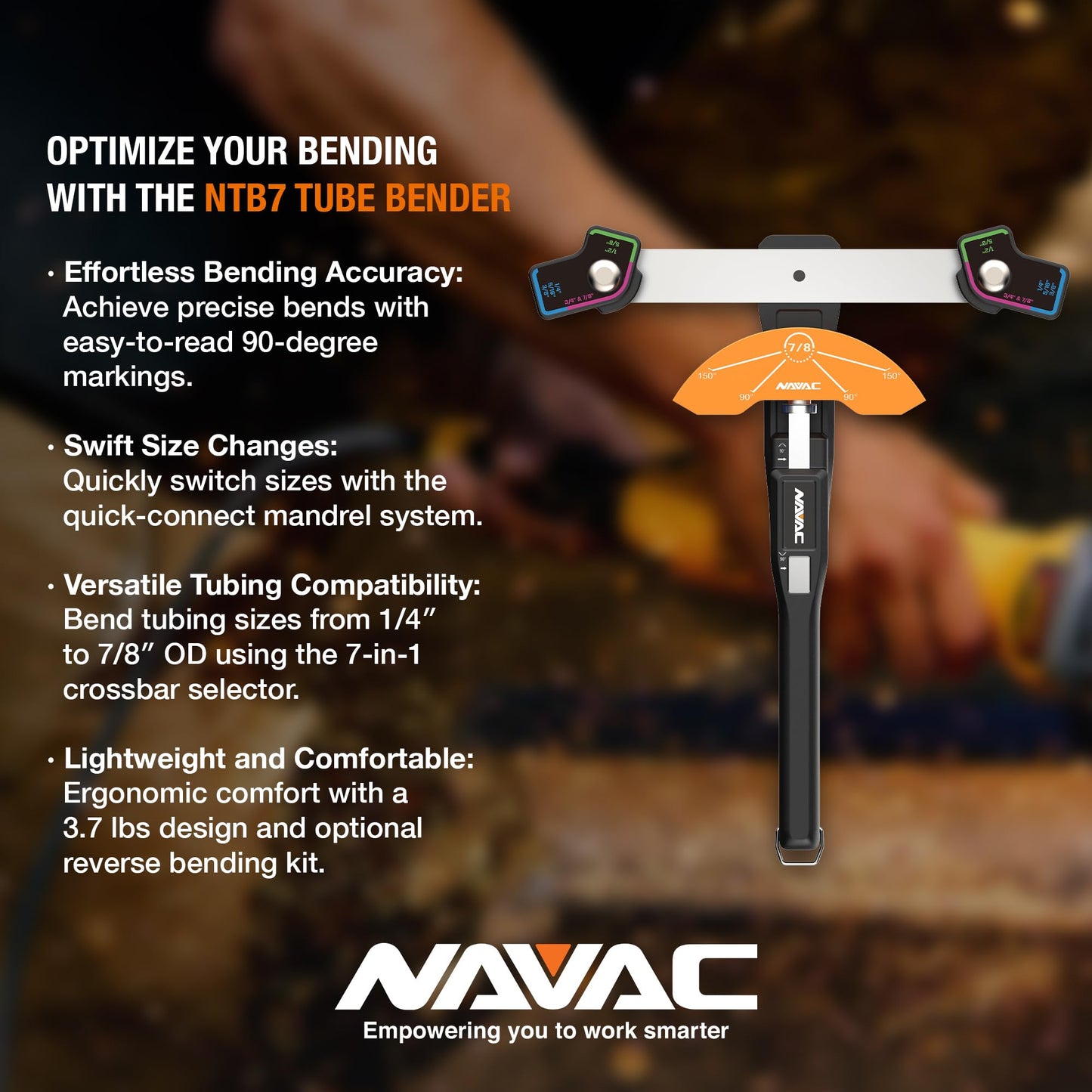 NAVAC NTB7 Ratcheting Tubing Bender for HVAC - Soft Copper Bender for Sizes 1/4, 5/16, 3/8, 1/2, 5/8, 3/4, 7/8 Inch OD