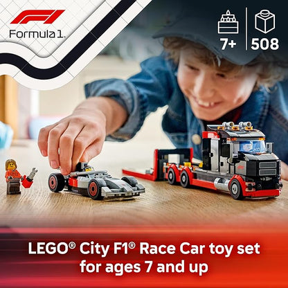 LEGO City F1 Display Truck with Audi F1 Race Car - Building Toy for Boys &amp Girls Ages 7+ - F1 Car Toy for Pretend Play - Gift for Birthdays - 60493