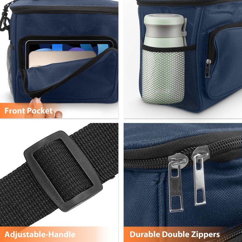 BPTAKOO Insulated Lunch Bag for Women Men, Large Reusable Lunch Box for Work Office Picnic Hiking Beach - Leakproof High Capacity Foldable Adults Cooler Tote Bag with Adjustable Shoulder Strap, Blue