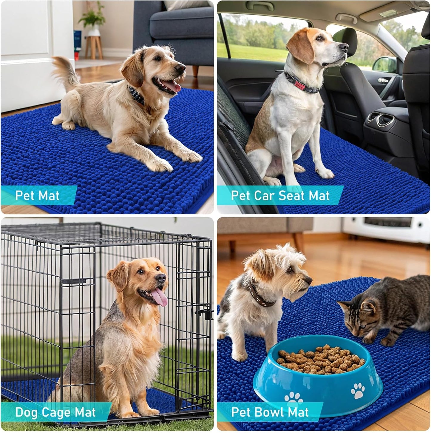 OLANLY Dog Door Mat - Absorbent Non-Slip Washable Chenille Mat for Muddy Paws | 59x35 Royal Blue