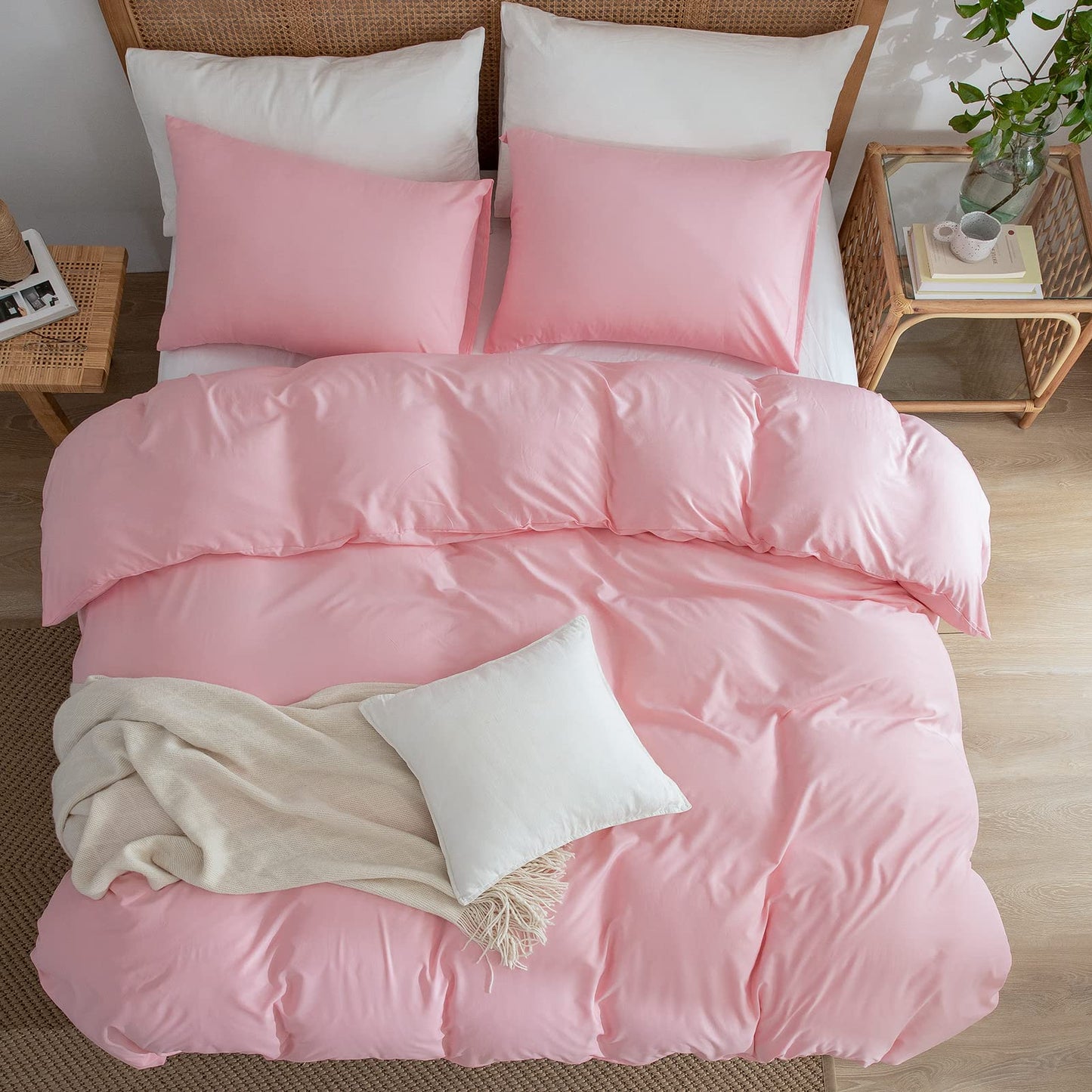 Pink Duvet Cover Twin, 100% Washed Microfiber 3-Piece Solid Color Casual Bedding Set for Boys & Girls, Zipper Closure, Luxury Ultra Soft Comfort (Twin)
