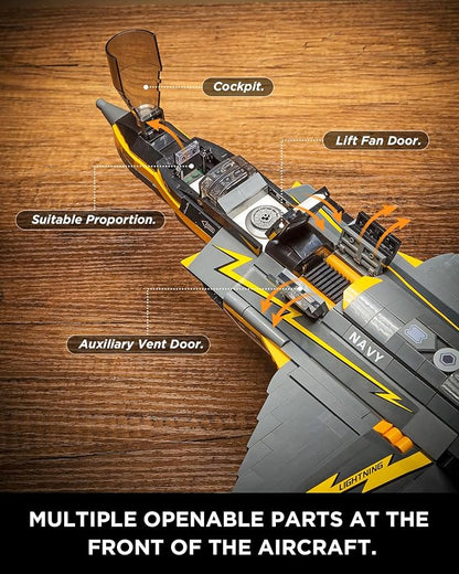 F-35b Fighter Jet Building Block Sets Military Airplane Building Blocks for Adults Airplane Building Bricks with Display Stand Military Plane Building Set for Adults(1268 Pcs)