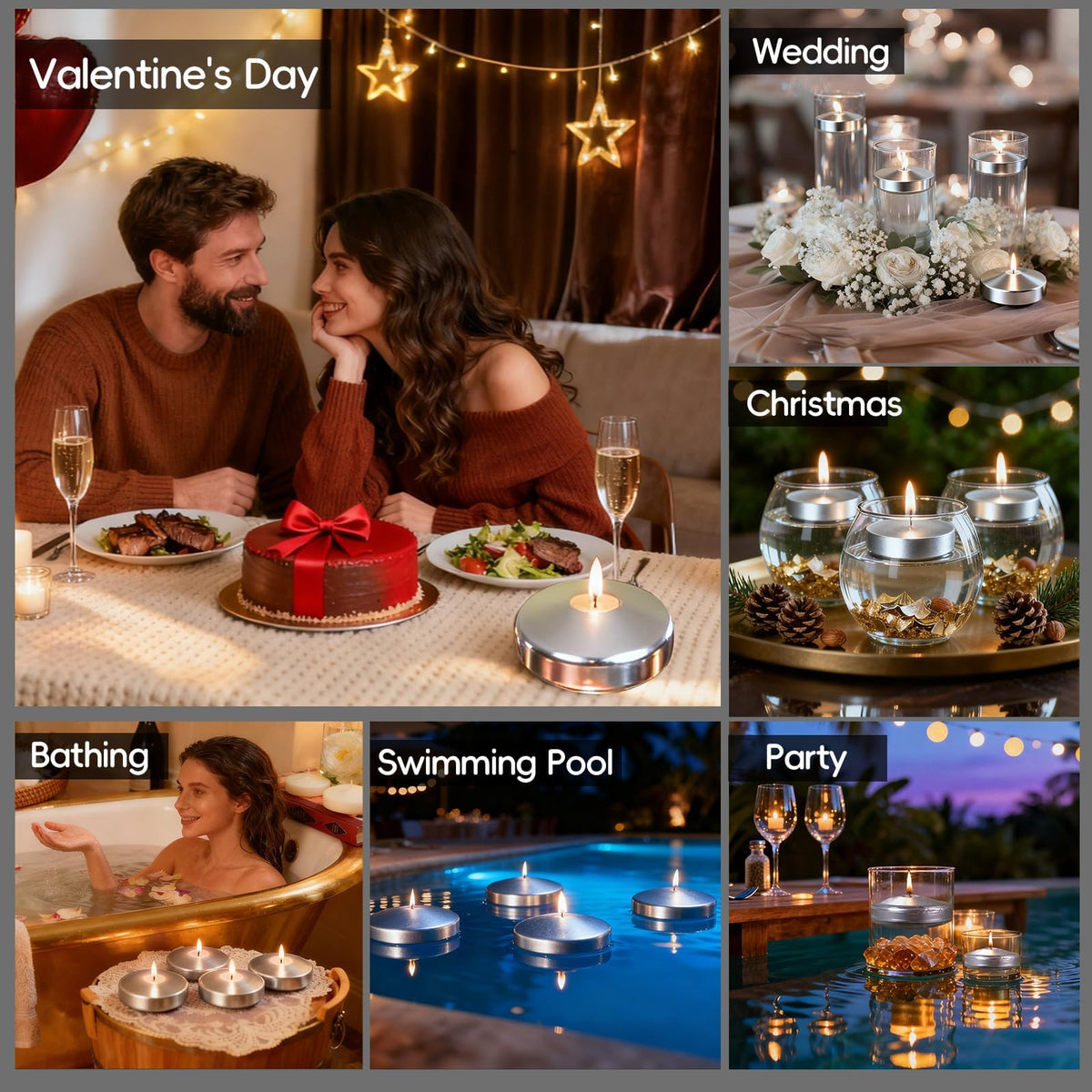3 inch Silver Floating Candles 8-9 Hours Floating Candle for Centerpieces 36 Packs Unscented Floating Candles 3” Water Candles for Cylinder Vases, Pool, Wedding