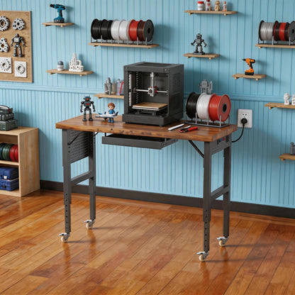 Heavy Duty Workbench Legs, 2000 LBS Load Metal Standing Desk Legs Height Adjustable 27.5“ to 40.5”, Features Lockable Wheels, Power Outlets, Pegboard and Drawers for Workshop, Office, Garage, Home