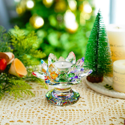 H&D HYALINE & DORA Colorful Crystal Lotus Flower Candle Holder Tealight Holders (4.5inch-Multi)
