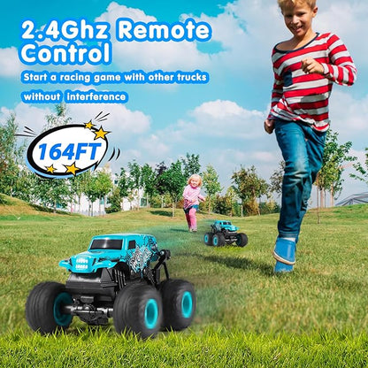 DYODYORC Remote Control Car 2.4Ghz All Terrain Shark Monster Truck Toys RC Truck with Music 3 Lighting Effects 360 Stunt Capable 2 Batteries Ready to Run Toy Gifts for Boys and Girls (Blue)