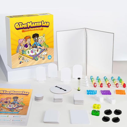 Blank Board Game Kit for Kids &amp Families – Make Your Own Game with 180+ Pieces: Double-Sided Blank Game Board Blank Cards Dice Wooden Tokens Spinner | DIY Board Game Kit for Learning &amp Pla