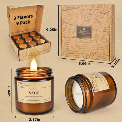 9 Pack Soy Candles for Home Scented |（Vanilla/Lavender/Sage） Long-Lasting 270 Hours, Natural Scented Candles Gift for Women & Men, Birthday, Mother’s Day, Christmas, Thanksgiving