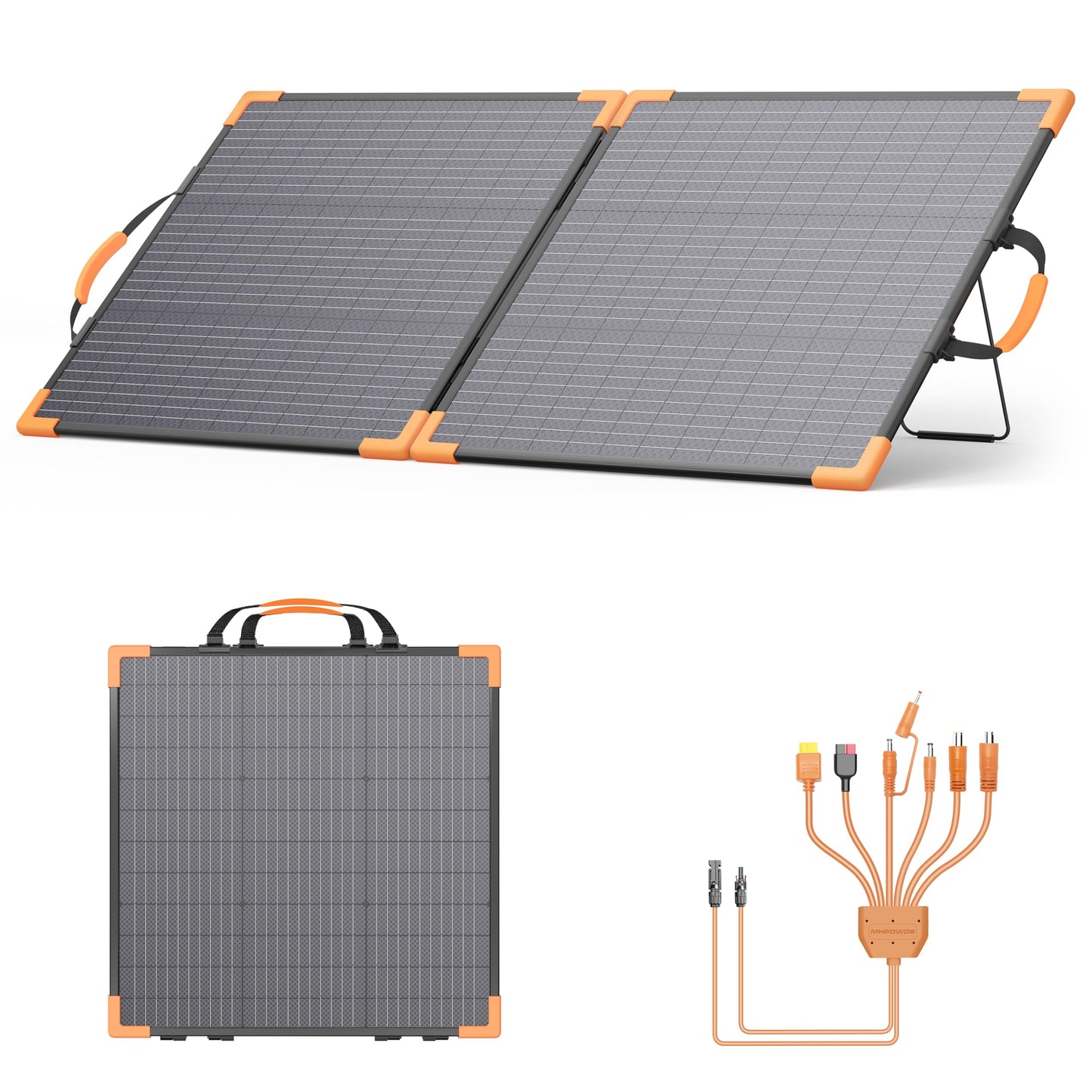 MHPOWOS 100 Watt Bifacial Portable Solar Panel for Power Station, 20V Foldable Solar Charger with IP68 Waterproof, 23.5% High Efficiency with 2 Reinforced Kickstands for Camping RV Off-Grid Blackouts