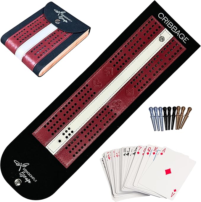 Travel Cribbage Game Board | Lightweight Portable Travel Cribbage Board Set | Travel Games for Adults (Wine &amp White)