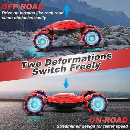 RC Car Toys for Boys Girls 6-12 Birthday Xmas Gifts for 6 7 8 9 10 11 12 Years Old Gesture Sensing RC Stunt Car with Lights Music 2.4GHz 4WD Hand Remote Control 360° Rotate All-Round Drift