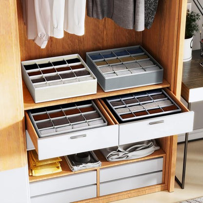 Homsorout Sock Organizers - 64-Cell Fabric Drawer Dividers for Socks & Ties | 4-Pack Black