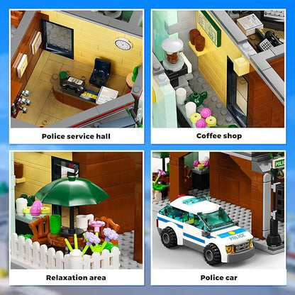 AsmrCap City Police Station Building Set for Boys Police Station Toy with Police Car Four-Floor Police Station with Office Interrogation Room Rooftop Radar Coffee Shop 2066PCS