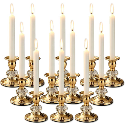 Candlestick Holders Taper Candle Holders, Candle Stick Candle Holder for Table Centerpiece, Wedding Reception, Festive Christmas Mantel Decoration or Home Decor(Golden, 6 Sets(12 Pcs))