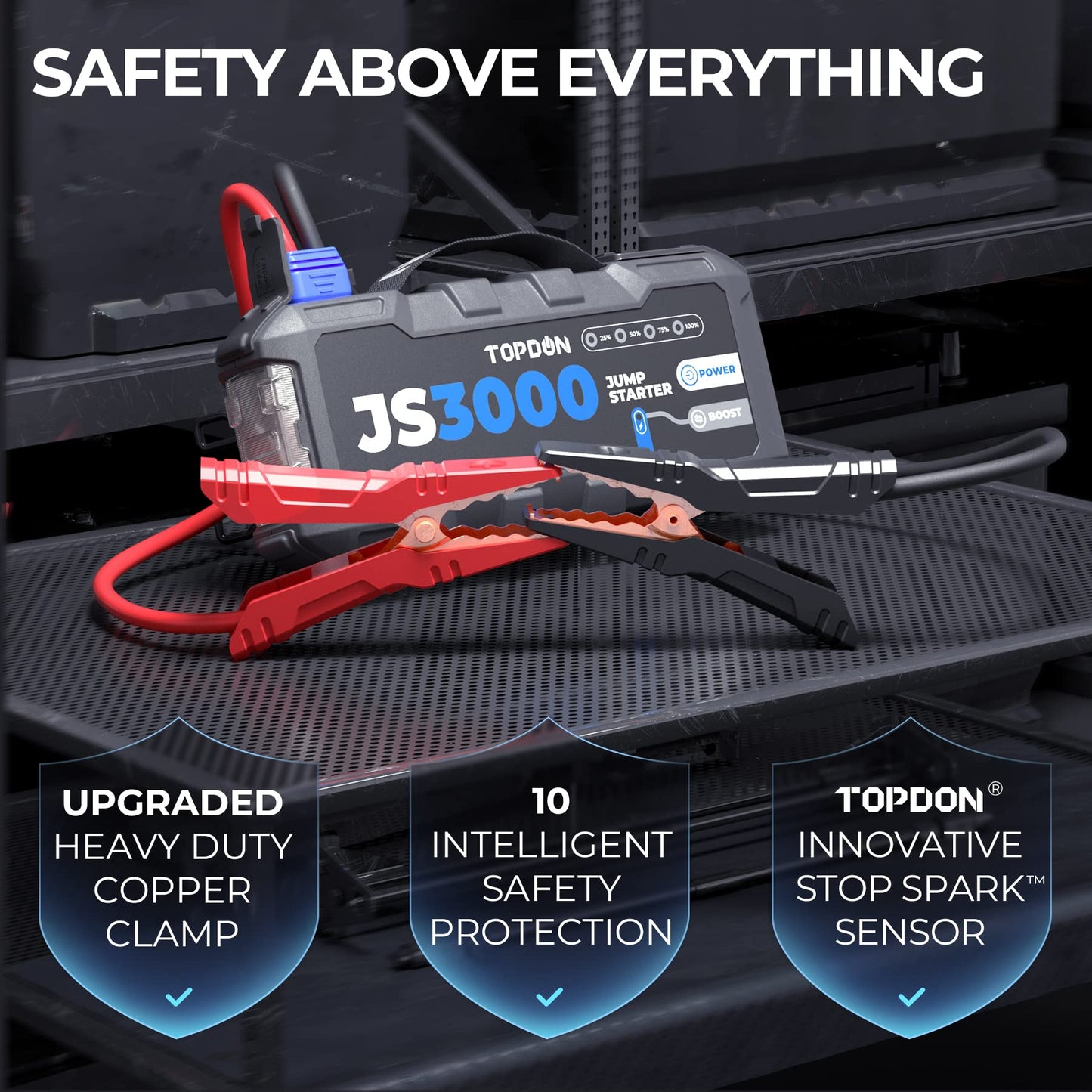 JS3000 12V 3000A Battery Booster Jump Starter Pack for Up to 9L Gas/ 7L Diesel Engines, Portable Car Battery Charger with Handle Jumper Cable and EVA Protection Case