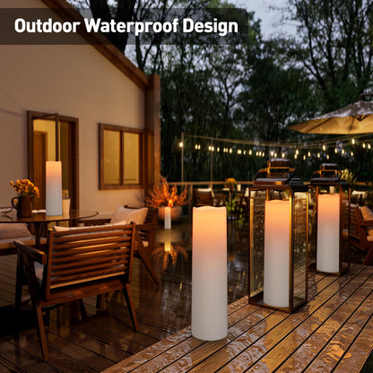 14"×4" Large Outdoor Candles with Timer Waterproof LED Flameless Pillar Candles Battery Operated with Remote Flicking Plastic for Home Decoration Porch Patio Wedding Fireplace Lantern, White 2Pcs