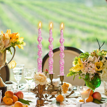 Candle Spiral Candles Pink Flowers Taper Candlesticks 10 in Pink Twisted 2 PCS Unscented Tapered Floral Candle for Home Wedding Dinner Holiday Party