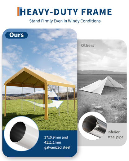10x20FT Heavy Duty Metal Famel Carport,Outdoor Canopy for Vehicles,Reinforced Carports,Waterproof Anti-UV and All-Weather Use Permanent Shelter Car Port,Yellow