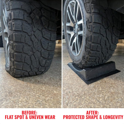 USA Made Extra-Wide Heavy-Duty Flat-Free Tire Ramps with 4 Thick Mats – Prevent Flat Spots During Long-Term Storage – Non-Slip HDPE Ramps Support 10 Tons – for Cars, RVs, Trucks – Set of 4