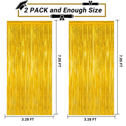4 Pack 2026 Graduation Party Decorations, 3.28 x 7.05 Feet Gold Grad Curtains, Metallic Gold Backdrop Curtain Class of 2026 Backdrop Party Streamer, Congrad Backdrop Grad Decor 2026