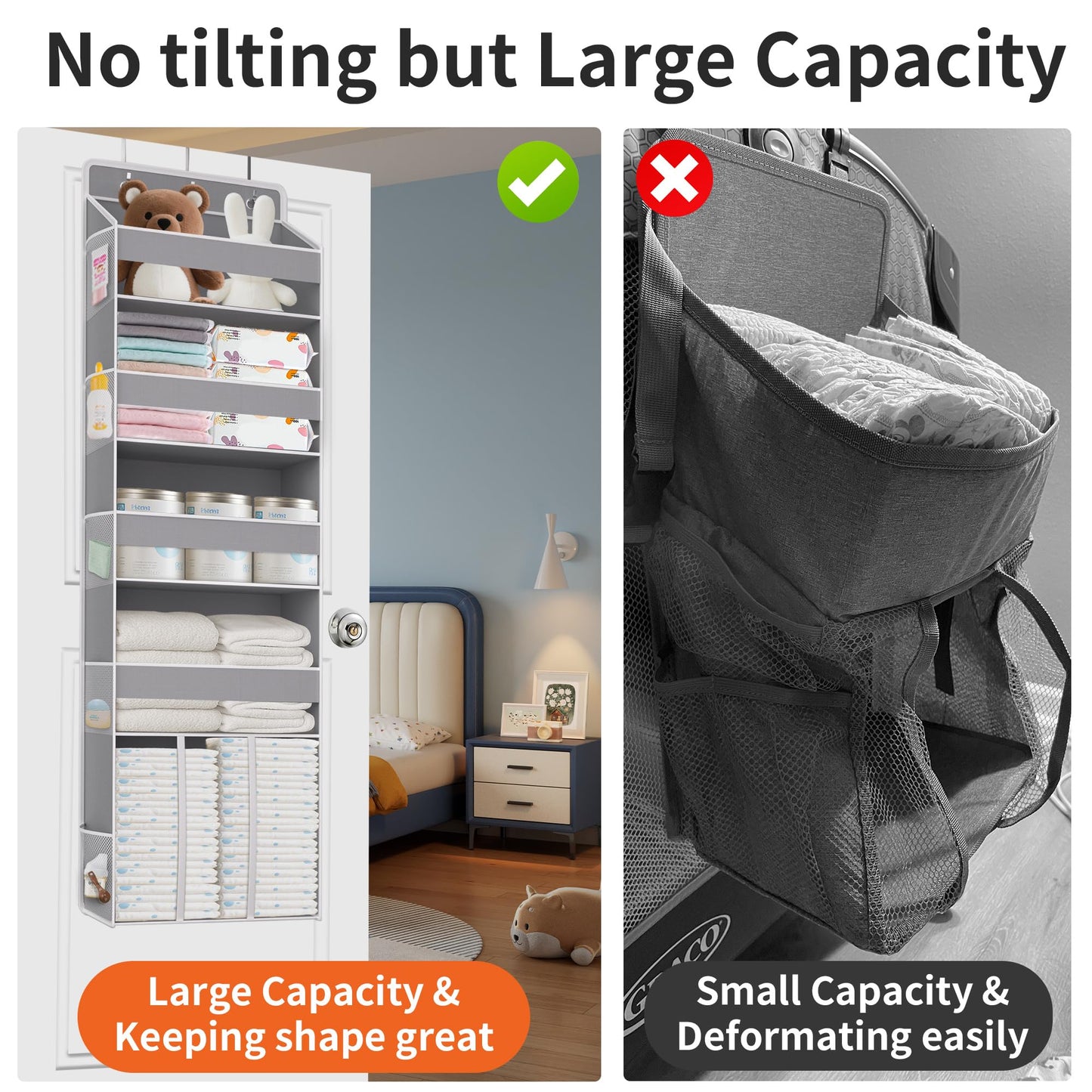 TAHAVICE Heavy Duty Over the Door Organizer with Large Capacity Caddy, Behind Door Storage with 10 Mesh Side Pockets, Back of Door Hanging Organizer for Closet, Bathroom, Laundry