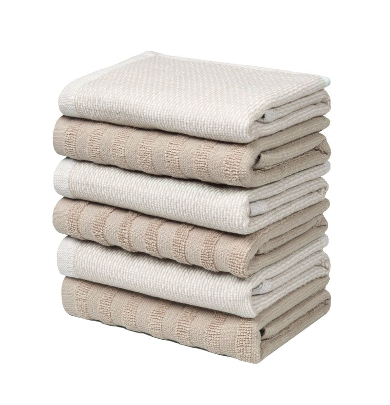 Bumble Premium Dish Cloths 13"x13" (6 Pack) | 100% Natural Ring Spun Cotton | 400 GSM | Highly Absorbent & Soft |Yarn Dyed & Solid Dyed Terry Dish Cloth Set - Tan