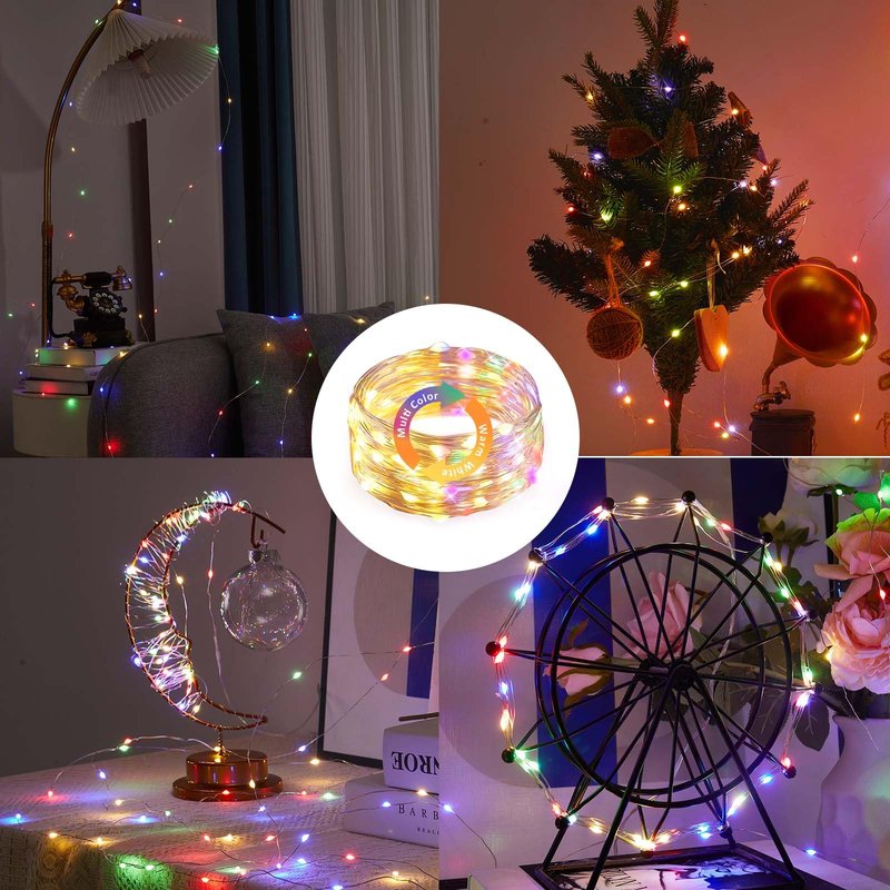 Ariceleo 1 Pack Warm White & Multi-Color Battery Operated String Lights, 5M/16.4ft. 50 LEDs Remote Control Timer 12 Modes Optional Twinkle Battery Powered Fairy Lights Sliver Wire Firefly Lights