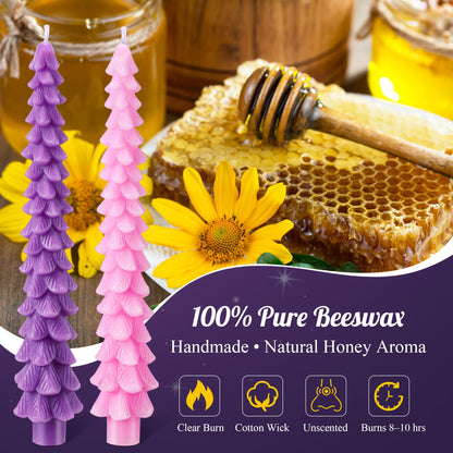 Enhon 5 Pcs Advent Candles Set, 10 Inch Tree Shaped Taper Candles, Unscented Beeswax Christmas Advent Wreath Candle for Xmas, Holiday, Church, Party, or Home Decor (Purple,Pink,White Style)