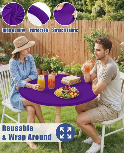 Moosfor Round Spandex Tablecloth, Elastic Fitted Waterproof Tablecloths for 57"-68" Tables, Stretch Washable Picnic Table Cover for Camping, Dining, Indoor and Outdoor, Purple