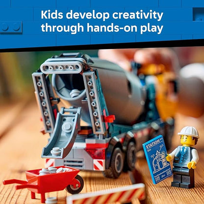 LEGO City Cement Mixer Truck Building Toy for Boys &amp Girls Ages 7+ - Pretend Play Construction Toy W/Rotating Drum &amp 3 Worker Minifigures - Gift Idea for Birthdays - 60478