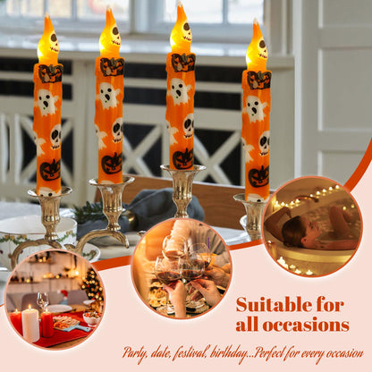 Gedengni Halloween Candlesticks Flameless Taper Candle, 4pcs Printed LED Tapered Candles Remote Dipped Candle 6inch Battery Chandelier for Enchanting Weddings and Harry Potter Inspired Vigils(Hall)