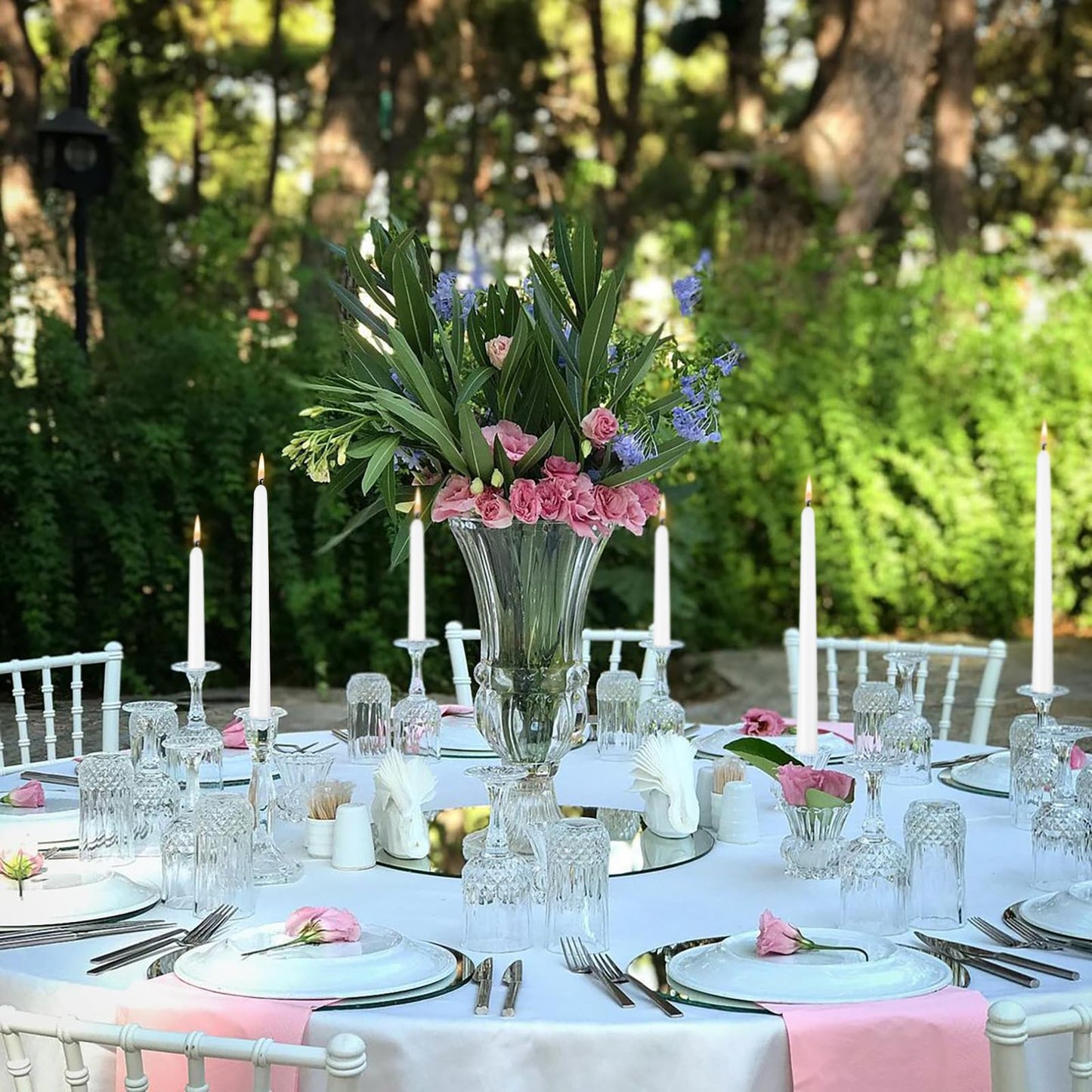 10 inch Cone-Shaped Candle Set of 5- Drip Free Dinner Candle - Long Burning, Perfect for Dinner, Parties, or Weddings (White)