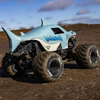 Losi 1/18 Mini LMT Megalodon 2S 4X4 RTR Brushed Monster Truck Battery &amp Charger Included Blue LOS01026T3