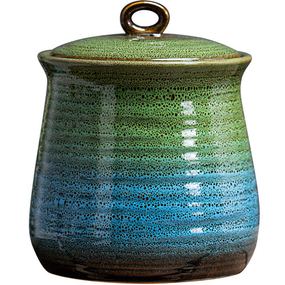 40 OZ Cookie Jar,Dog Treat Jar, Kitchen Canisters for Countertop for Food Storage Coffee, Tea,Flour, Beans, Spices, Nuts and More Ceramic Jar with Lid. (Green and Blue)