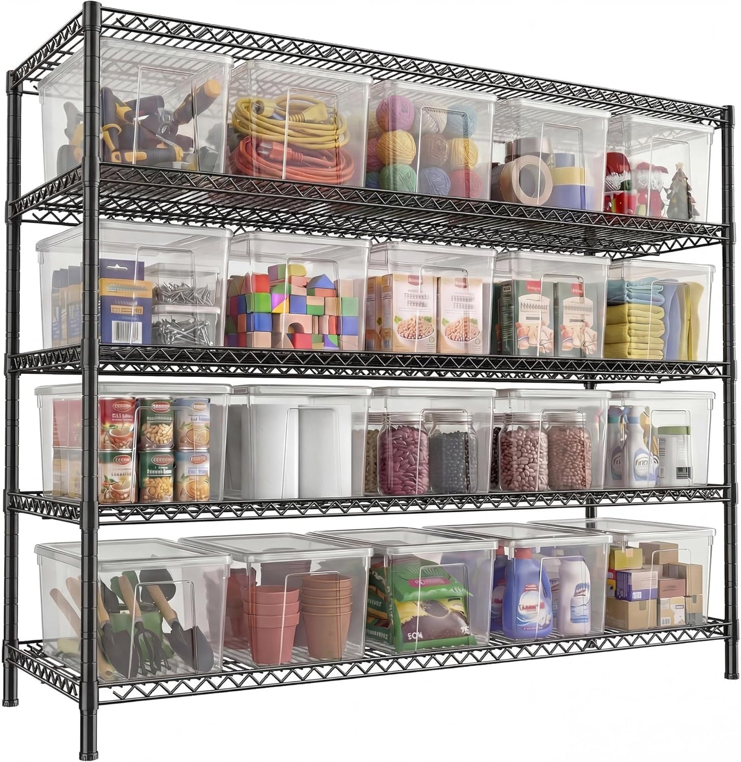REIBII 3200LBS Storage Shelves 55.5" W Garage Shelving Heavy Duty 5 Tier Adjustable Wire Shelving Unit Metal Shelving for Garage Pantry Commercial Basement,55.5" W X 18''D X 71" H