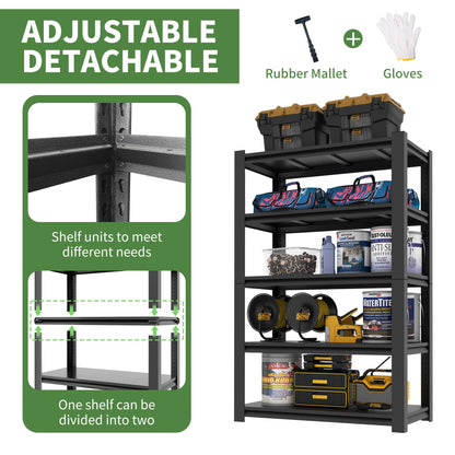 VIYET Garage Shelving,72" H Garage Shelves Heavy Duty, 3000Lbs 5 Tier Adjustable Garage Storage Shelves Suitable for Warehouse, Basement, Workshop,Require Assembly, 24" D*48" W *72" H(Black)