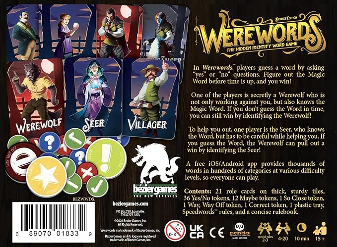 Werewords Deluxe Edition by Bezier Games | Word Guessing with Hidden Werewolves and App Support | Social Deduction with Speedwords Mode | 2-20 Players Ages 14+ | 10 Minutes