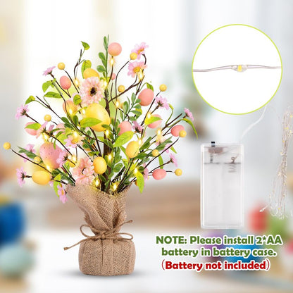 Easter Decorations, Pre-Lit Easter Egg Tree Tabletop Decor with Delicate Ornaments, for Home Easters Party Wedding Holiday Spring Summer Kitchen Dining Table Decor (Pink)