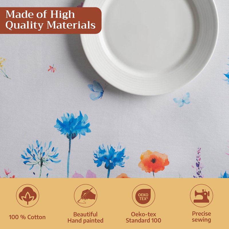 Maison d' Hermine Table Cloth Rectangle Table 100% Cotton 60 x 108 Inches Tablecloth Reusable Decorative for Dining Kitchen Farmhouse Home Gifts for Mothers Day Spring Summer - Flower in The Field
