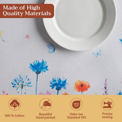 Maison d' Hermine Table Cloth Rectangle Table 100% Cotton 54 x 72 Inches Tablecloth Reusable Decorative for Dining Kitchen Room Farmhouse Home Gifts for Mothers day Spring Summer - Flower In The Field