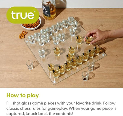 True Shot Glass Chess Game Chess Board with Shot Glass Chess Pieces Clear Glass and Frosted Glass Chess Drinking Game