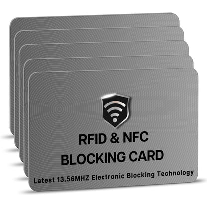 SaiTech IT 5 Pack RFID Blocking Cards, One Protects Entire Wallet Purse, NFC Contactless Bank Debit Credit Card Protector ID ATM Guard - Grey